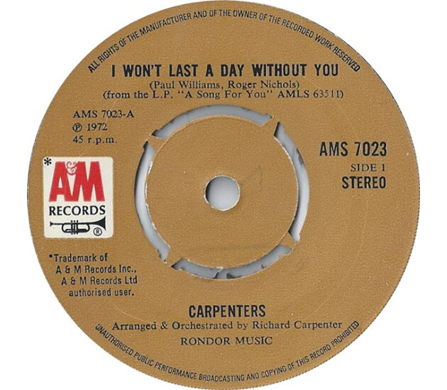 Carpenters - I Won't Last A Day Without You